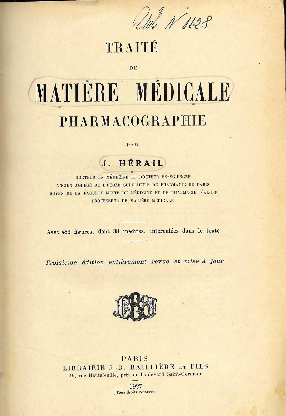  Traite de matiere medicale pharmacographie
