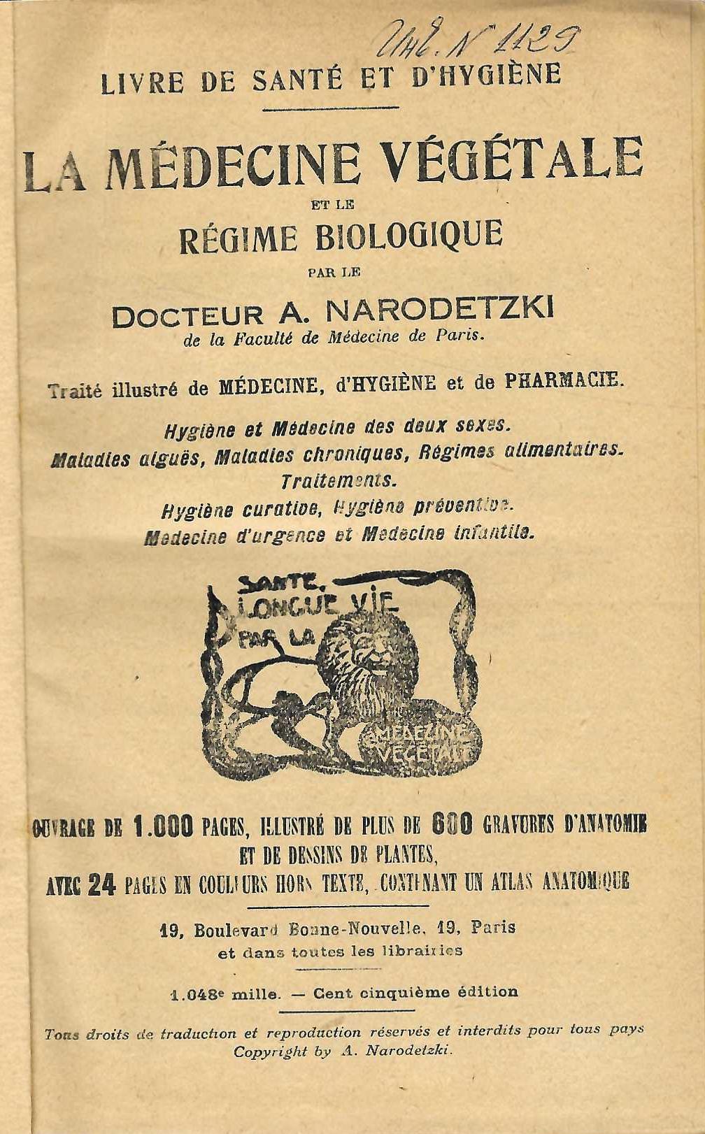  La medecine vegetale et le regime biologique