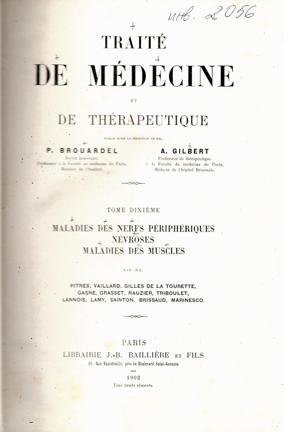  Traite de medicine et de therapeutique. Tome 10