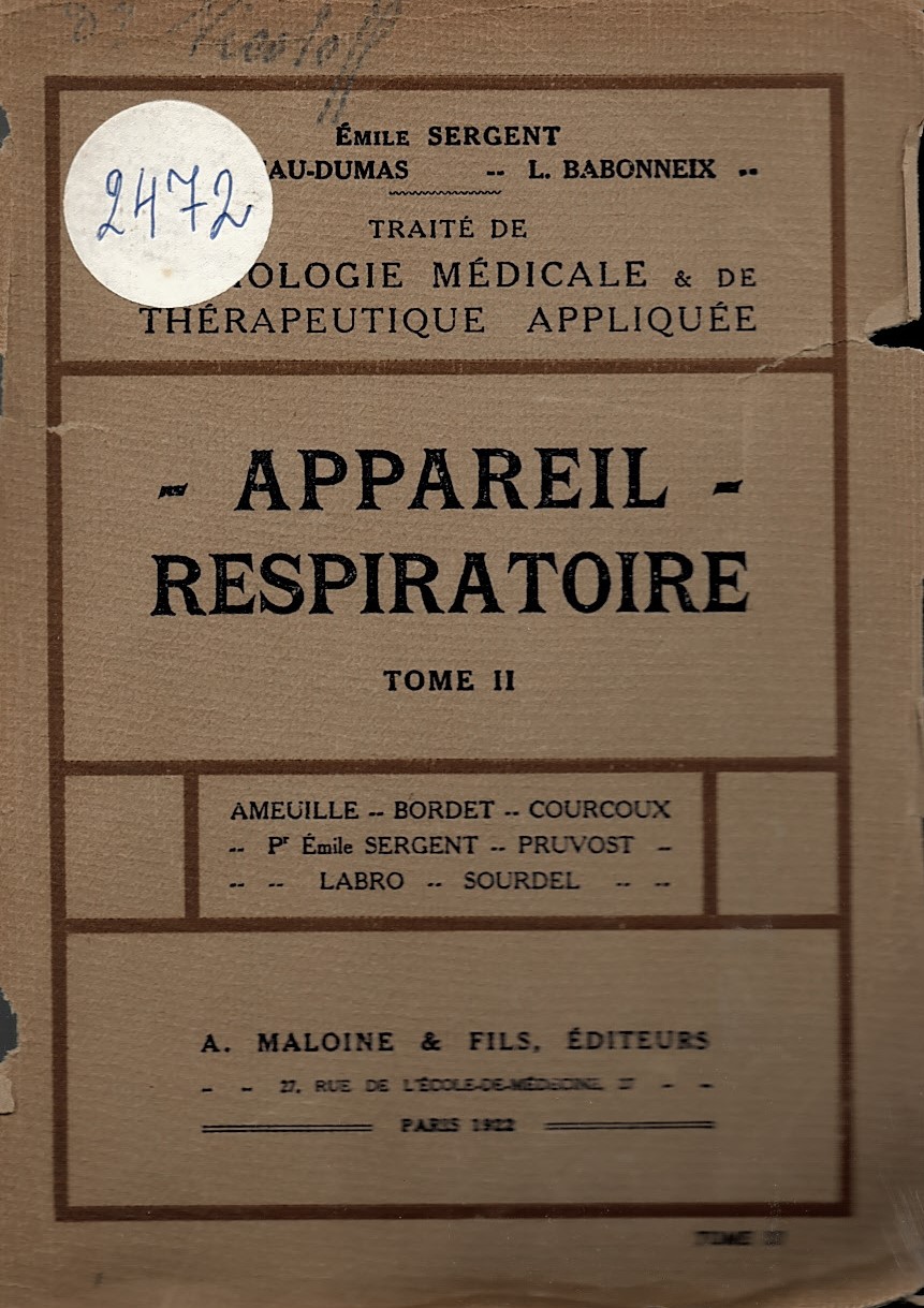  Traite de pathologie medicale & de therapeutique appliquee. Appareil – respiratoire, tome II