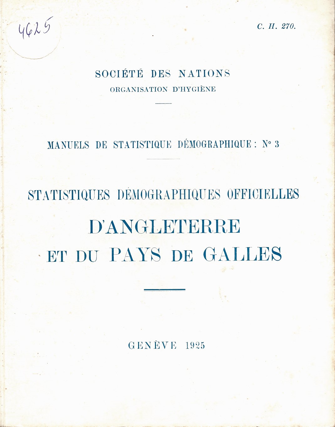  Statistiques demographiques officielles D’Angletterre et du Pays de Galles   
